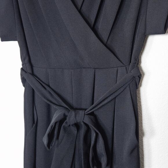 Eliza J Black Straight Leg Jumpsuit Wrap Front Black Size 4 Office Siren Look - Picture 4 of 9